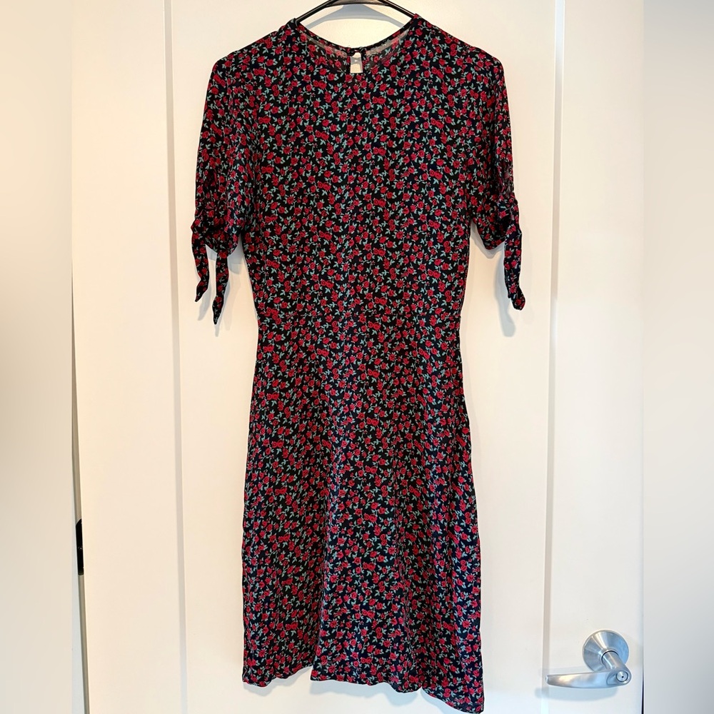 Reformation Black Midi Dress with Red Floral Print